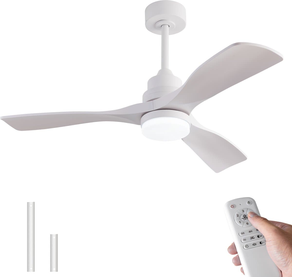 MODENUIT Plafondventilator Met Verlichting – 42 Inch – ABS – Wit – 6 Snelheden Met Afstandsbediening — afbeelding 1
