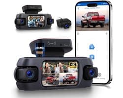 SnelShoppen - 4K Dashcam Auto met 4 Camera's, Wifi App, GPS, Nachtzicht, G-sensor, Parkeerbewaking, 360° Beeld, Voor, Achter, Binnen en Links
