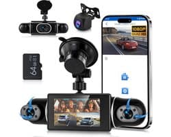 SnelShoppen - 2K Auto Dash Cam 360° met 5 GHz WiFi, 4 Camera's, 8 IR Nachtzicht, 3 Inch IPS Touchscreen, G-sensor, Parkeermonitor, Achteruitrijhulp