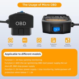 SnelShoppen - OBD Power Cable Dash Camera Hardwire Kit Type C USB, 24 Uur Surveillance, OBD2 naar Type C Adapter met Schakelaar, 12-24V voor Elektrisc — thumbnail 2