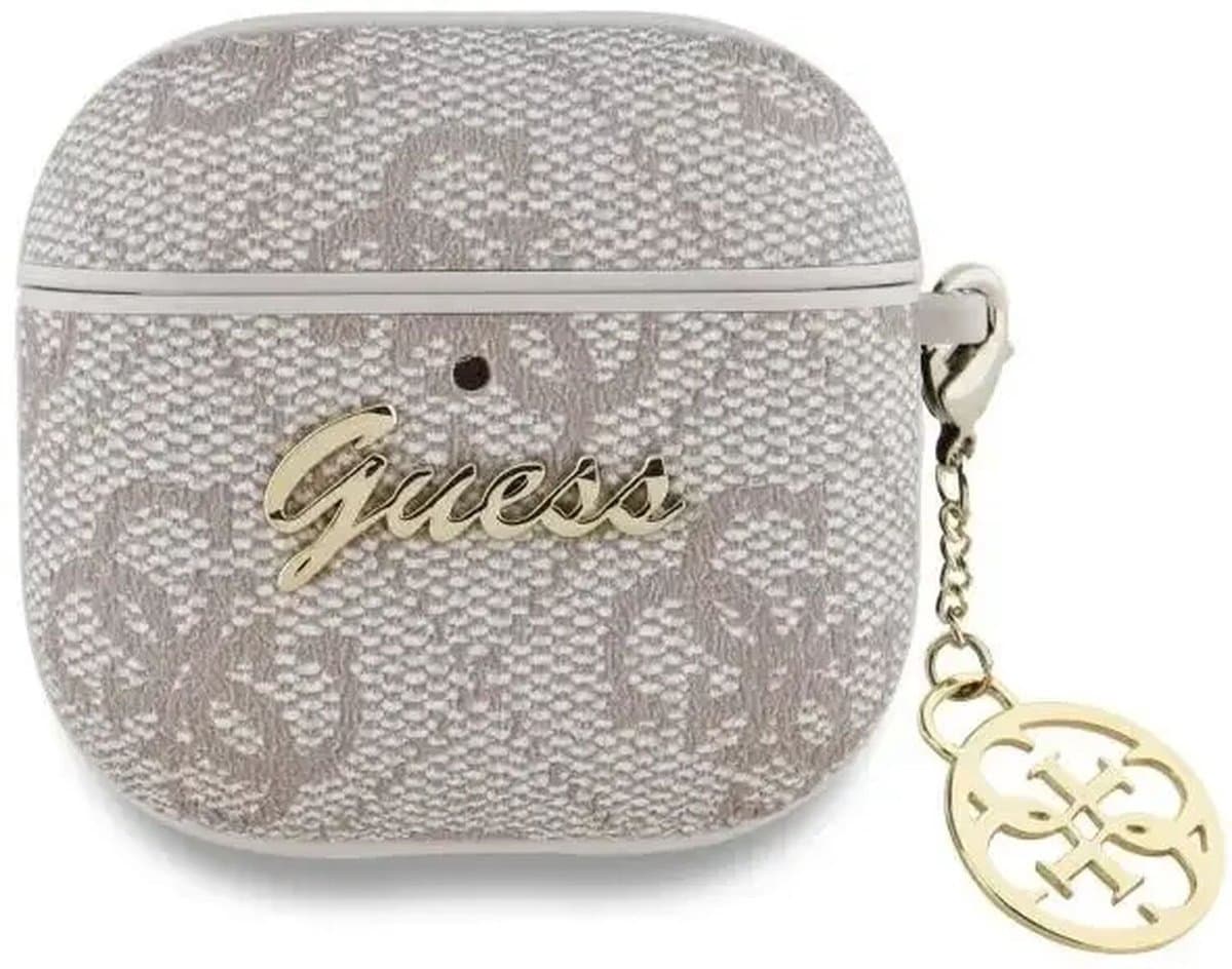 Guess Hoesje geschikt voor AirPods 4 | Premium Eco-leder en Duurzaam PC | met Charm | Robuust | Roze — afbeelding 1