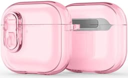 Dux Ducis PECL Hoesje Geschikt voor AirPods 4 met Aluminum Haak Transparant Roze — thumbnail 1