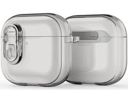 Dux Ducis PECL Hoesje Geschikt voor AirPods 4 met Aluminum Haak Transparant Grijs