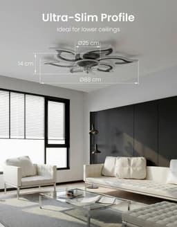 Plafondventilator met lamp stil modern LED plafondlamp dimbaar met afstandsbediening 6 snelheden 88 cm zwart — thumbnail 4