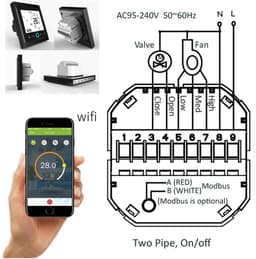 Slimme Thermostaat - Kamerthermostaat Verwarming Koeling - Comfort Thuis Creëren - 0.5 Graden Nauwkeurigheid - 2P 4P WIFI - Wit Zwart — thumbnail 5