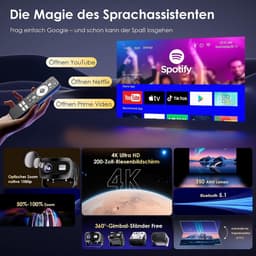 4K Smart Beamer, officiële app, met Full HD 1080p, 1000 lumen, autofocus en trapeziumcorrectie, 360° rotatie, wifi en Bluetooth, voor mobiele telefoon, HDMI, tv-stick, draagbare — thumbnail 2