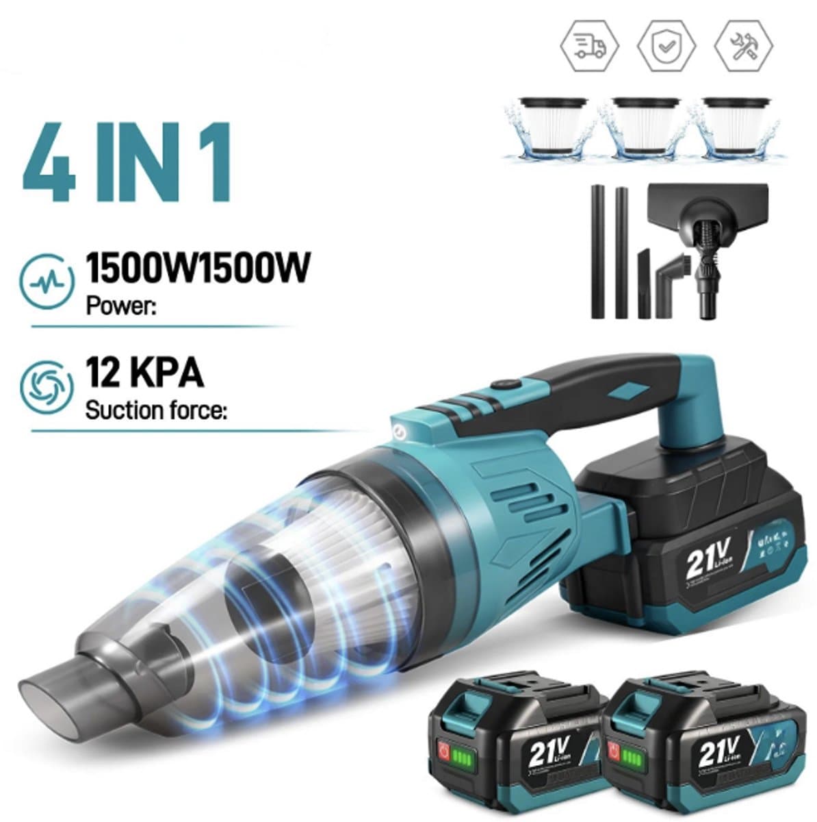 NextNovaDeals Draadloze Stofzuiger - 1500W - 12KPA - 4IN1 - Thuis En Auto - Met 3 Filters - Compatibel Met Makita 18V Batterij — afbeelding 1