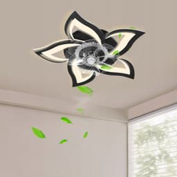 Slimme Plafondventilator met LED Lamp - 50W Energiezuinige Plafondlamp - Lotusvorm- Bediening via Afstandsbediening én App - Met Instelbare Windsnelheden-Zwart — thumbnail 2