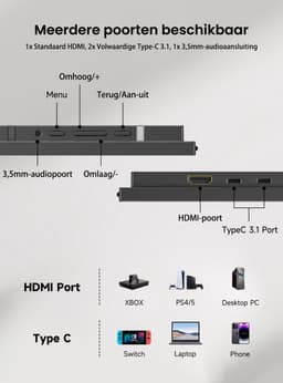 UPERFECT 23.8-inch draagbare monitor met geïntegreerde houder, 3840x2160 QLED 4K, USB-C- en Mini-HDMI-poort, tweede scherm voor laptop/telefoon/spelconsole, VESA-montage mogelijk — thumbnail 3