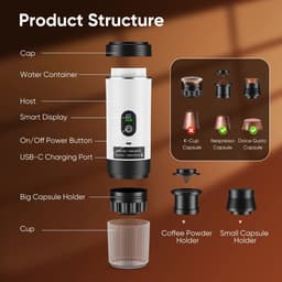 Cellista Draagbare Espressomachine - Koffiezetapparaat - Capsule Koffiemachine - 3-in-1 Koffiezetter - Nespresso Dolce Gusto Gemalen Koffie - 20 BAR - 7500 mAh - 80 ml - Wit — thumbnail 3