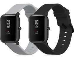 kwmobile 2x horlogebandjes geschikt voor Huami Amazfit Bip S / Bip S Lite bandje - Smartwatch bandjes van TPU - Activity tracker horloge band in zwart / grijsgroen