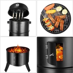 Manzibo BBQ  - Smoker bbq - Grill - Barbecue - Rookoven - Houtskool  - Voor Tuin, Camping - Ronde Barbeque - Zwart — thumbnail 3