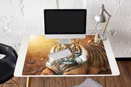 Muismat XXL 120x80 cm - Bureau onderlegger - Bureau mat Portret - Tijger - Zon - Bureaumat - Gaming mousepad xl - Bureaulegger groot - Computer deskmat — thumbnail 4