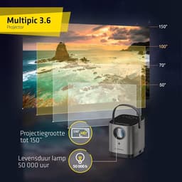 Draagbare Beamer tot 150 inch HD 720p 3500 Lumen WiFi Touch Control Panel - Home Cinema - Multipic 3.6 - HDMI USB AV AUDIO OUT - 16-9 4-3 - 2x Stereo Speakers - IR Beamer — thumbnail 4