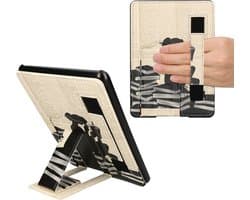 kwmobile e-reader hoesje geschikt voor Amazon Kindle Paperwhite 11. Generation 2021 hoes - Met polsband en standaard - Kunstleren e reader beschermhoes - Meisje met boeken design