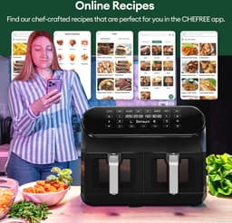 Luchtfriteuse 8 Liter met Dubbele Mand en LED Touchscreen - 2400W, 8 Programma's, Energiebesparend — thumbnail 9