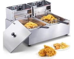 Elektrische Friteuse 8,6 L met Dubbele Bak en Ingebouwde Thermostaat - Ideaal voor Keuken en Feesten