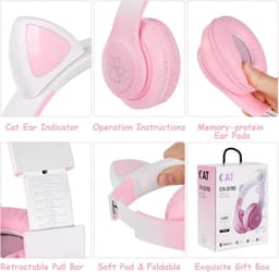 Bluetooth Hoofdtelefoon voor Kinderen met Kattenoren - Draadloos en Bedraad, HD Stereo Geluid, 10 uur Speeltijd, Veiligheidsvolumebegrenzing — thumbnail 5