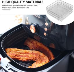 3-laags Airfryer-rek ,Vierkant Airfryer-grillrek, RVS grill-dehydratorrek ,Stapelbaar Airfryer-mandje, met 8 siliconen voetjes 1 anti-verbrandingsclip, voor Airfryer-bakken en koken — thumbnail 6