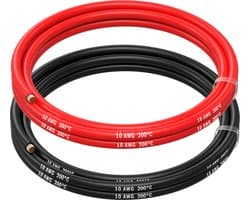 MMOBIEL 10 AWG Siliconen Elektrische Draad - 10 Gauge (5,26mm²) Vertinde Koperkabel - 2 Aparte Draden Rood & Zwart Elk 1,5 m voor RC, Drones, 3D Printers, Batterijen, Luidsprekerdraden, Led Strips