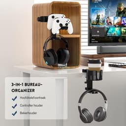 StayPowered Headset & Controller Houder - Perfect voor gaming setups - 3-in-1 design voor headset en controllers - Vervangbare bekerhouder - Krasbestendig - 360° Draaibaar - Eenvoudig te bevestigen - Zwart - Levering Sneller dan Aangegeven! — thumbnail 3
