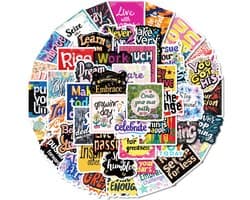 50 Stickers met Positieve Teksten - Engelse Quotes voor Positiviteit - Laptop stickers, journal, agenda, muur etc.