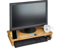 beeldscherm verhoger - bamboe - 9 x 60 x 30 cm - voor laptops - opbergruimte