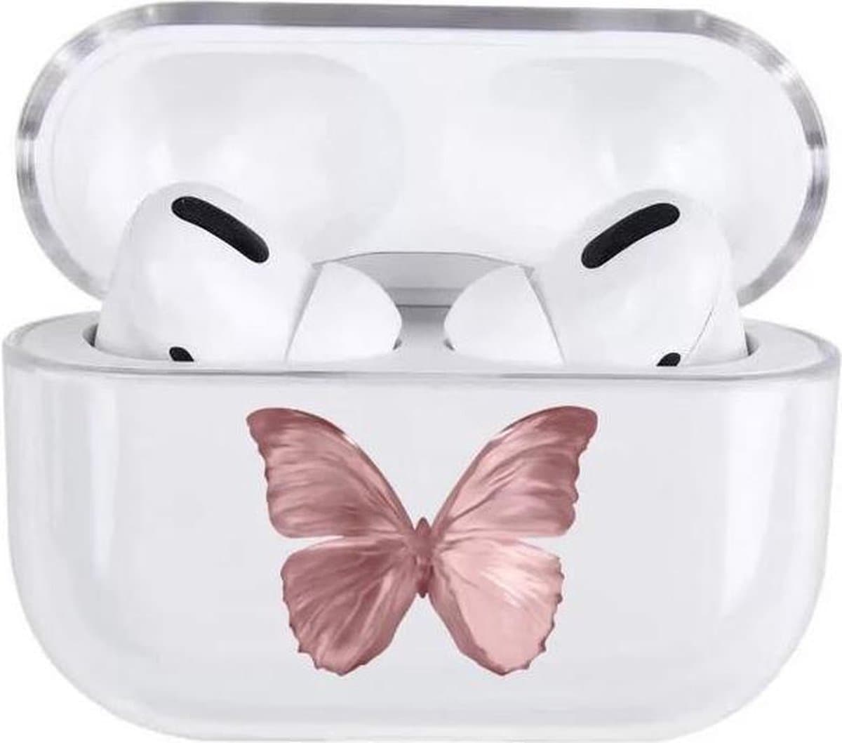 Shieldcase Butterfly Kisses Case - beschermhoes geschikt voor Airpods Pro / 2 Pro case - hoesje met vlinder print - transparant/roze — afbeelding 1