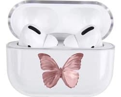 Shieldcase Butterfly Kisses Case - beschermhoes geschikt voor Airpods Pro / 2 Pro case - hoesje met vlinder print - transparant/roze