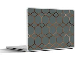 Laptop sticker - 15.6 inch - Patronen - Blauw - Luxe - Brons - 36x27,5cm - Laptopstickers - Laptop skin - Cover