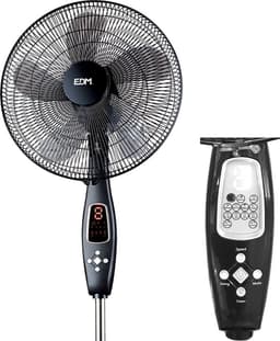 EDM Luxe Statiefventilator - Ø40 cm - 60W - Verstelbare hoogte 110-130 cm - 5 doorzichtige bladen + afstandsbediening - Zwart — thumbnail 3
