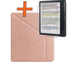 Hoesje Geschikt voor Kobo Libra Colour Hoes Book Case Trifold - Hoes Geschikt voor Kobo Libra Colour Hoesje Book Cover Met Screenprotector - Rosé Goud