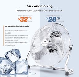 AERSON vloerventilator 40 cm | waaier met drie standen 75W | staande ventilator | hoge luchtstroom | robuuste metalen uitvoering | hellingshoek ca. 110 graden — thumbnail 2