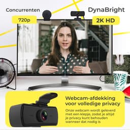 DynaBright Webcam met Ruisvrije Microfoon - Webcam Cover en Tripod - HD Pro Webcam - 4MP - 2560x1440 - Webcam voor PC - Webcam voor Computer — thumbnail 4