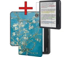 Hoes Geschikt voor Kobo Libra Colour - Met Screenprotector - Luxe E-reader Bescherm Case - Hoesje Book Cover - Bloesem