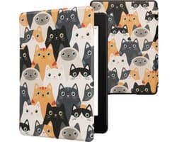 kwmobile e-reader hoesje geschikt voor Amazon Kindle Paperwhite 11. Generation 2021 hoes - E reader flip case met magnetische sluiting - Ereader cover - Katten design in oranje / zwart / wit