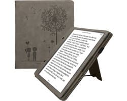 kwmobile e-reader hoesje geschikt voor Amazon Kindle Scribe (2022/2024) hoes - E reader flip case van kunstleer - Ereader cover met stand - Paardenbloemen Liefde design in grijs