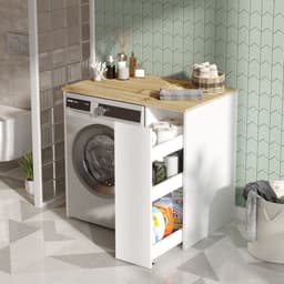 SA1 Badkamerkast | 100% MELAMINE | Walnoot, Wit - Emob - wasmachinekast_enkel - Melamine; Spaanplaat — thumbnail 5