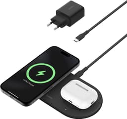 BELKIN Belkin 2in1 Qi2 15w Magnetic Charging Pad, Zwart - Geschikt voor MAGSafe Draadloze oplader — thumbnail 1