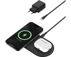 Belkin 2-in-1 Magnetic Wireless Charging Pad met Qi2 15W – Inclusief 30W lader - Magsafe compatibel
