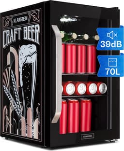 Klarstein 70L koelkast, kleine koelkast met uitneembare planken, stille minikoelkast met glazen deur en ledverlichting, kleine drankkoeler, geschikt voor gebruik buitenshuis, bierveilig voor flessen, 0-10°C — thumbnail 1