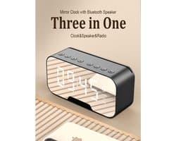Digitale wekker met bluetooth speaker, radio, spiegel en TF ingang.