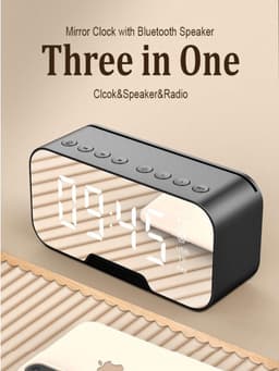 Digitale wekker met bluetooth speaker, radio, spiegel en TF ingang. — thumbnail 1