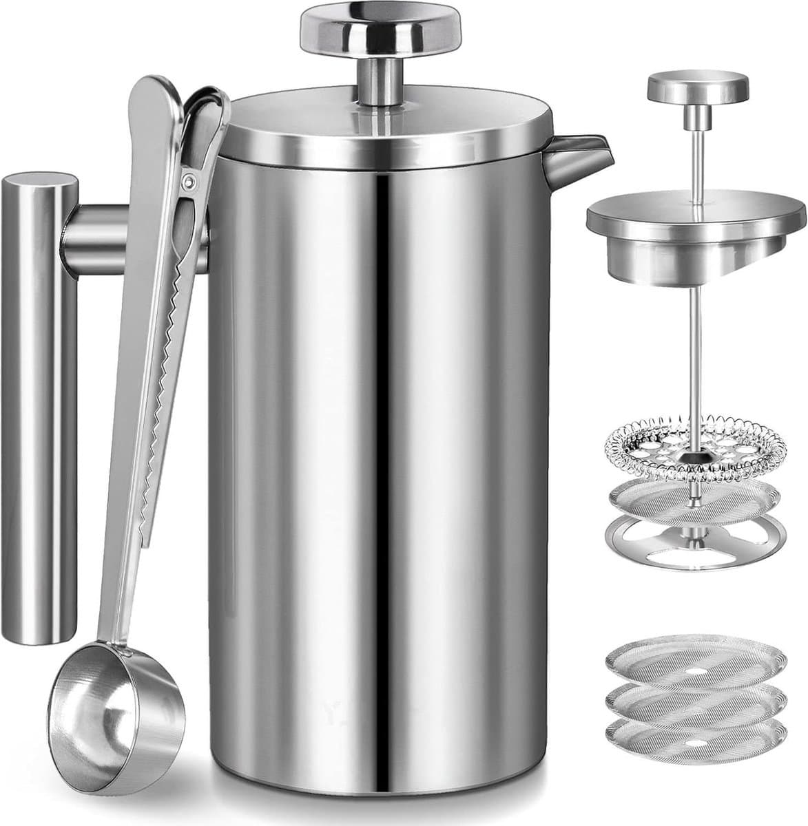 French Press Koffiezetapparaat 34 oz 1000 ml dubbelwandige geïsoleerde - Voor Thuis, Camping en Kantoor Coffee Strainer — afbeelding 1