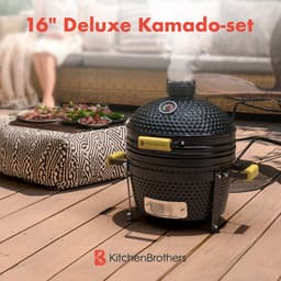 KitchenBrothers Kamado BBQ - 16 Inch Houtskool Barbecue - 34⌀ cm - PFAS-vrij - Deluxe Set - Egg BBQ met Accessoires - Zwart — thumbnail 2