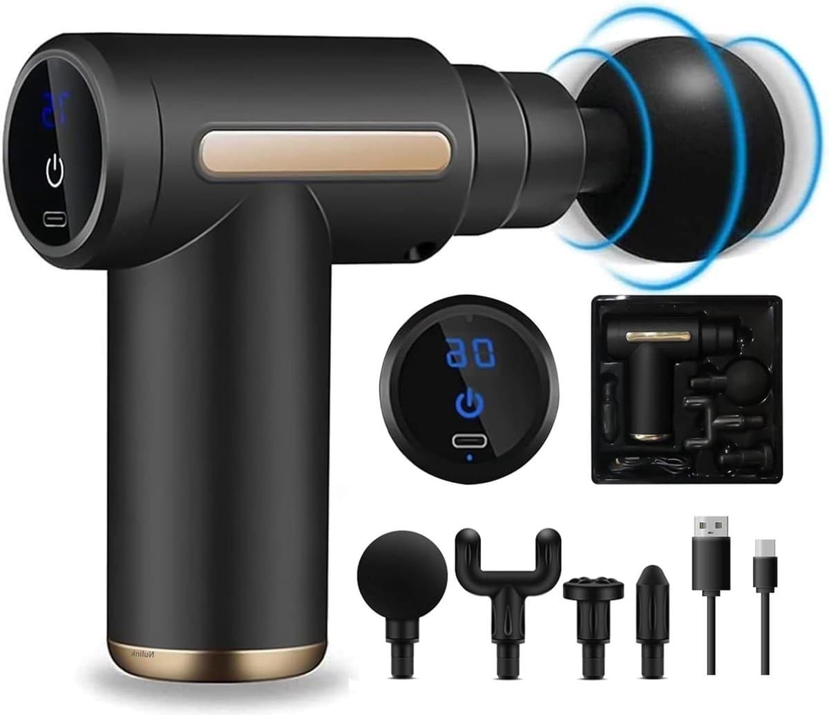 Massage gun Mini-Massagepistool voor spieren met LCD-display en 4 massagekoppen - Verlicht pijn en stijfheid met 6 instelbare niveaus massage gun — afbeelding 1