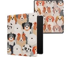 kwmobile e-reader hoesje geschikt voor Amazon Kindle Oasis 10. Generation hoes - E reader flip case met magnetische sluiting - Ereader cover - Honden Ontwerp design in wit / lichtbruin / grijs