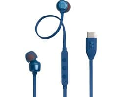 JBL Tune 310C - USB-C Oordopjes voor iPhone 15, 16 & 17 - Bedrade In-ear met Microfoon - Oortjes Bedraad - JBL Pure Bass - Android & Laptop - Blauw