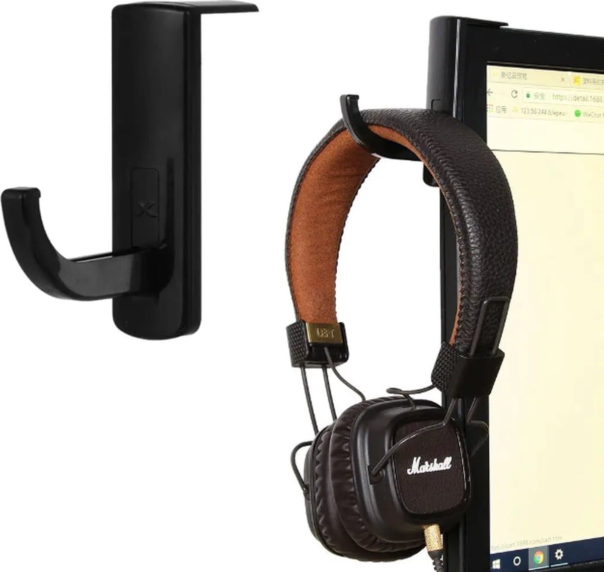 Koptelefoon Houder | Headset Houder | Standaard | Monitor Houder | Zelfklevend | ZWART — afbeelding 1