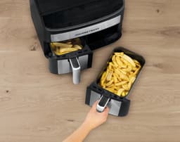 GOURMETmaxx Dubbelkamer Airfryer 2x 3,5L - Roestvrij staal | Airfryer Oven met synchroon-kookzones, timerfunctie & touchdisplay | energiezuinig frituren | 10 programma's | 2400 watt | heteluchtoven — thumbnail 11